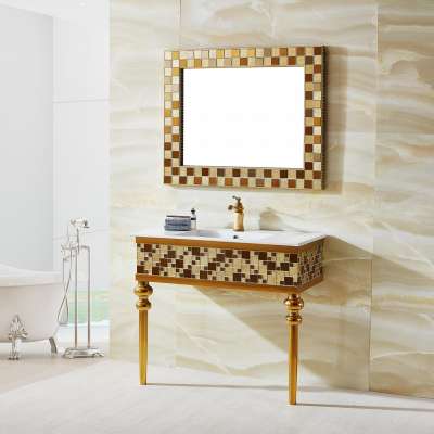 Foshan Professional Design Luxury Hotel Mosaic Stainless steel PVC Bathroom Vanity Cabinet with sink