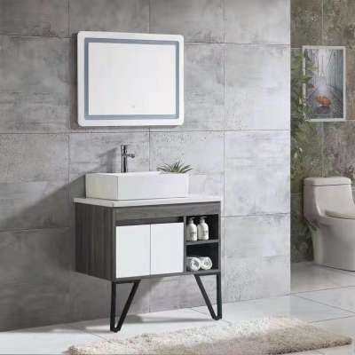 Foshan Modern Simple Furniture Stainless Steel Bathroom Cabinet  Vanity unit with LED light mirror