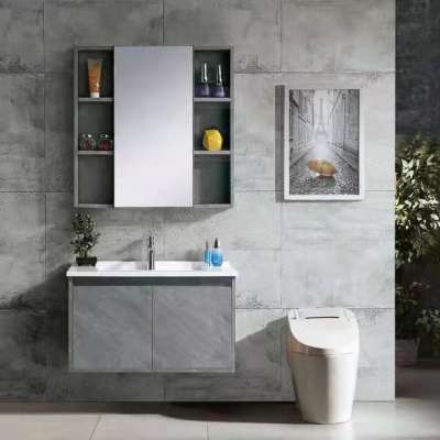 Foshan Modern Simple Furniture Stainless Steel Bathroom Cabinet  Vanity unit with Mirror cabinet