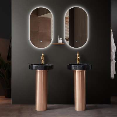 Wholesale stainless steel floor Modern Mirror Vanity Wash Basin Bathroom Cabinet with sink