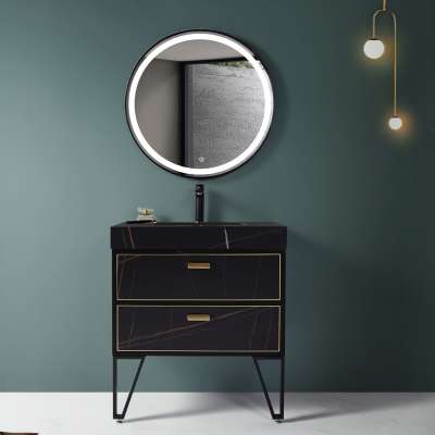 European Modern Sintered Stone Bathroom Vanity sink cabinet set with LED mirror