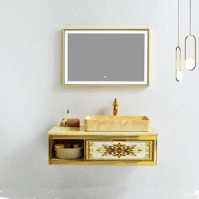 Foshan New Arrival single basin Bathroom Vanity Stainless Steel Bathroom Cabinet with LED light