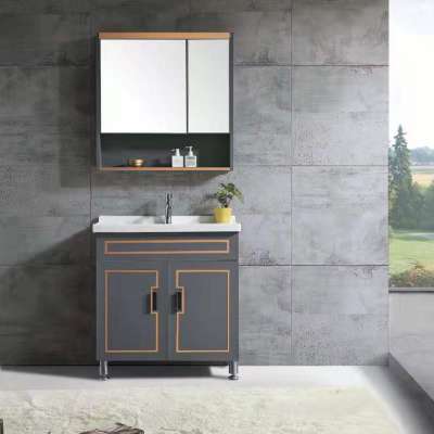 Foshan Modern Simple Furniture Stainless Steel Bathroom Cabinet  Vanity unit with Mirror cabinet