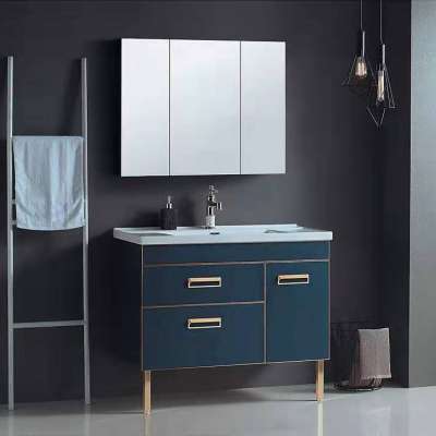 Foshan Modern Simple Furniture Stainless Steel Bathroom Cabinet  Vanity unit with Mirror cabinet