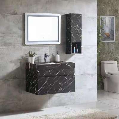 Foshan Modern Simple Furniture Stainless Steel Bathroom Cabinet  Vanity unit with LED light mirror and side cabinet