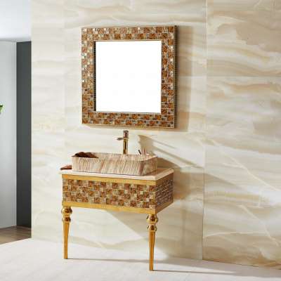 Foshan Professional Design Luxury Hotel Mosaic PVC SS Bathroom Vanity Cabinet with sink