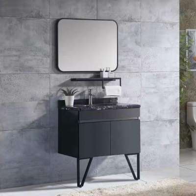 Foshan Modern Simple Furniture Stainless Steel Bathroom Cabinet  Vanity unit with mirror and shelf