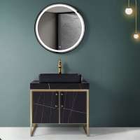 European Modern Sintered Stone Bathroom Vanity sink cabinet set with LED mirror