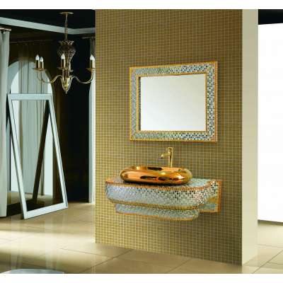 Foshan High End Luxury Water-resistant Smooth Surface Vanity Fiberglass Mosaic Bathroom Cabinet with sink