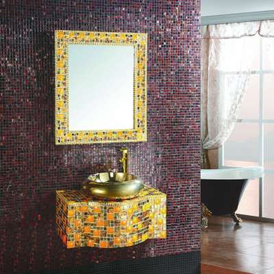 Foshan Luxury Fiberglass Mosaic Bathroom Cabinet Basin Vanity unit with sink