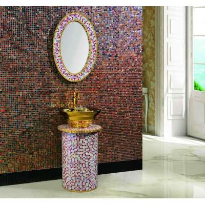 Foshan Factory OEM Bathroom Waterproof Cabinet Smooth Delicate Surface Fiberglass Mosaic Luxury Bathroom Vanity unit with sink