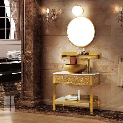 Saudi Arabic Luxury Bathroom Cabinet with sink Stainless Steel Floor Standing Bathroom Vanity unit