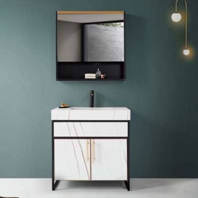 European Modern Sintered Stone Bathroom Vanity sink cabinet set with  mirror cabinet