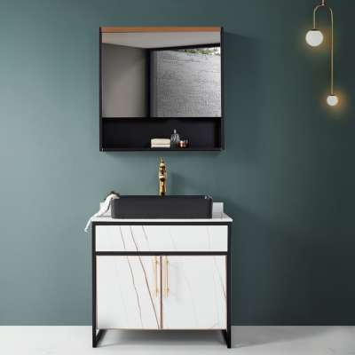 European Modern Sintered Stone Bathroom Vanity sink cabinet set with mirror cabinet