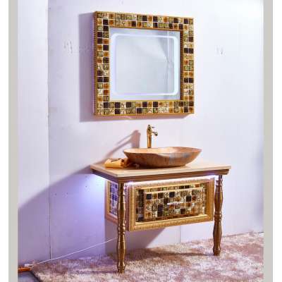 Foshan Professional Design Luxury Saudi Arabic Hot Mosaic PVC Bathroom Vanity Cabinet with sink