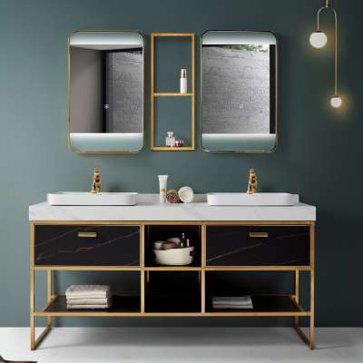 Foshan  New arrival  Double Sinks Modern Sintered Stone Bathroom Cabinet Vanity unit with sink