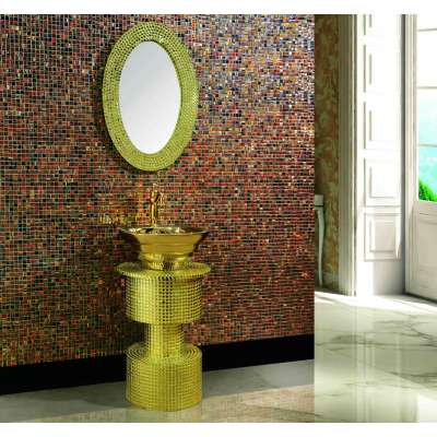 Wholesale Fiberglass Mosaic Luxury Mirror Vanity  bathroom Waterproof Wash Basin Bathroom Cabinet with sink