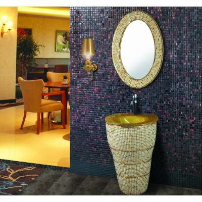 Foshan Luxury Design Floor Standing Vanity unit  Fiberglass Mosaic Bathroom vanity Cabinet with Ceramic Basin