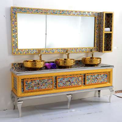 Foshan Home Furniture Double Sinks Three Sinks Waterproof Bathroom Vanity Mirror Bathroom Cabinet