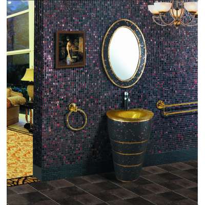 Foshan Luxury Design Floor Standing Vanity unit  Fiberglass Mosaic Bathroom vanity Cabinet with Ceramic Basin