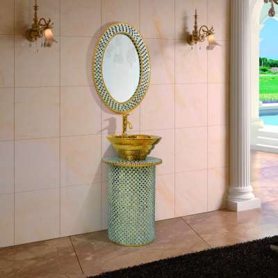 Foshan Floor Standing Vanity unit  Fiberglass Mosaic Bathroom vanity Cabinet with Ceramic Basin