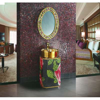 Foshan Floor Standing Vanity unit  Fiberglass Mosaic Bathroom vanity Cabinet with Ceramic Basin