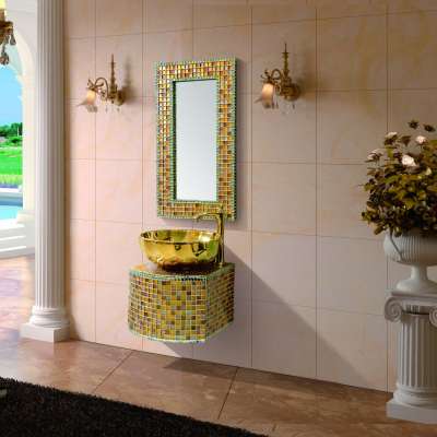 Foshan Luxury Fiberglass Mosaic Bathroom Cabinet Basin Vanity unit Mirror Cabinets