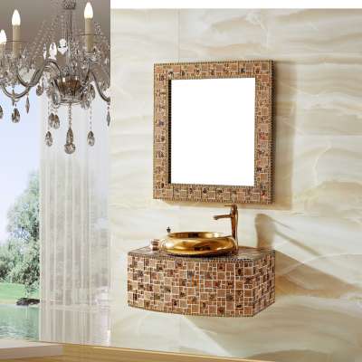 Foshan Luxury Fiberglass Mosaic Bathroom Cabinet Basin Vanity unit Mirror Cabinets