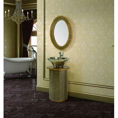 Foshan Luxury Design Floor Standing Vanity unit  Fiberglass Mosaic Bathroom vanity Cabinet with Ceramic Basin